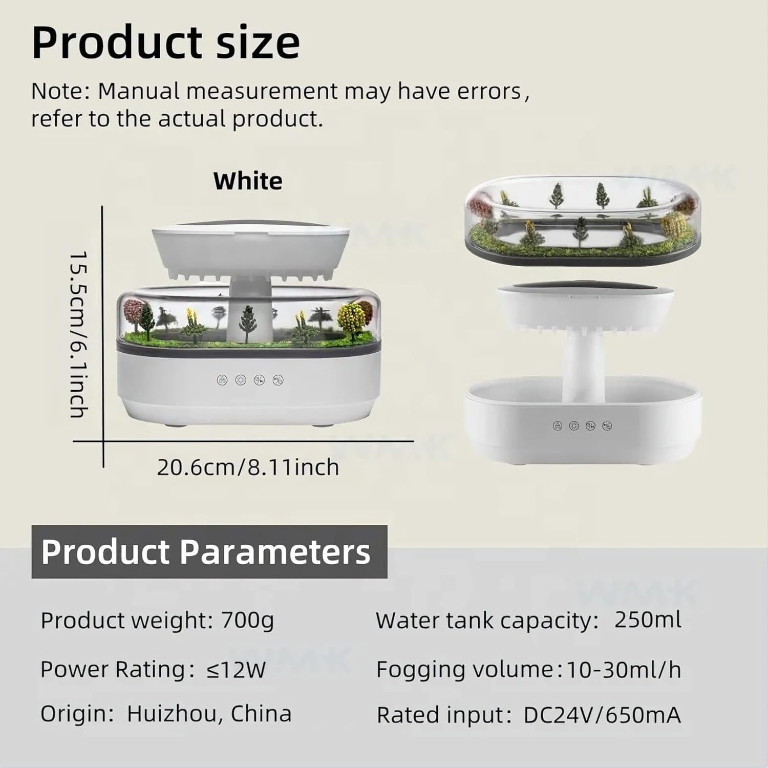 White Noise Rain Cloud Humidifier for Bedroom 350ML